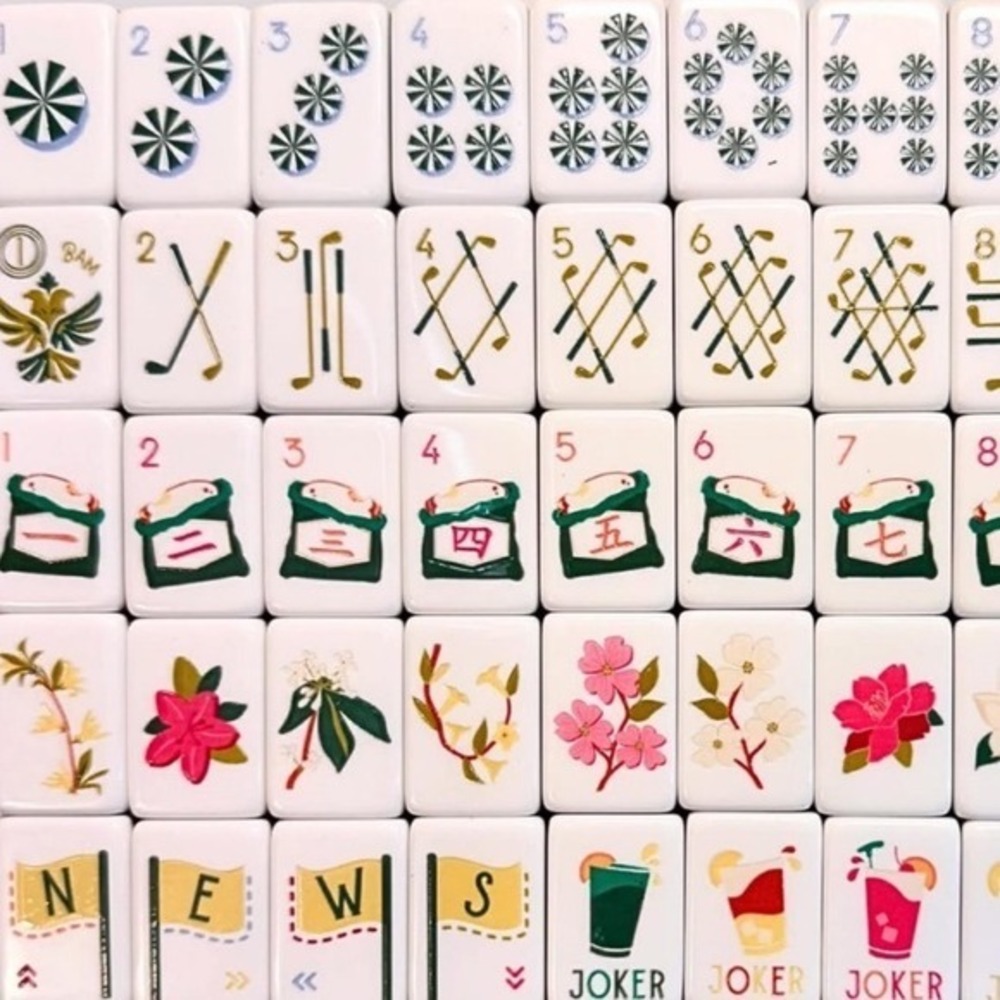 Golf Mahjong Tile Set 19th Hole Cocktail Theme Green Striped Back luxury Tiles